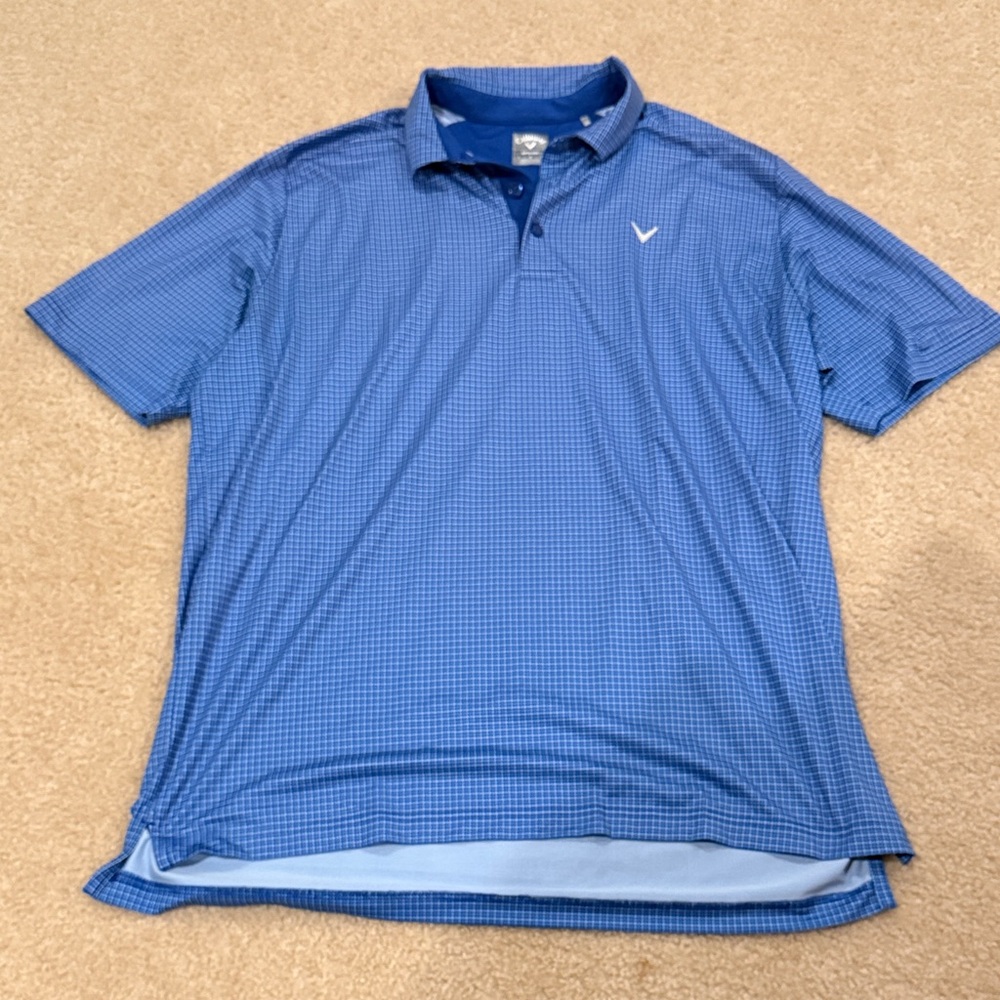 Callaway Men's Light Blue Small-Check Golf Polo